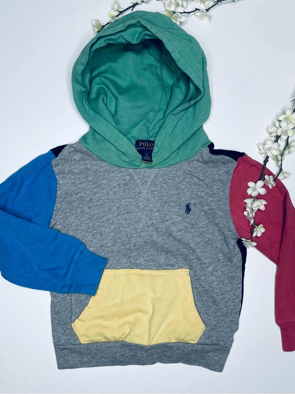 Polo by Ralph Lauren Multicolor Hooded Pullover - Gray, Green, Blue, Red, Yellow